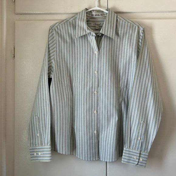 Jessica Sport 100% cotton green and yellow striped button down shirt-Size 14 - Picture 2 of 10